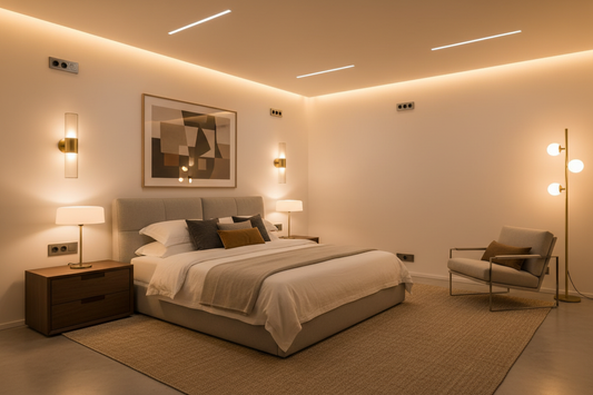 Модерна спалня с качествено осветление